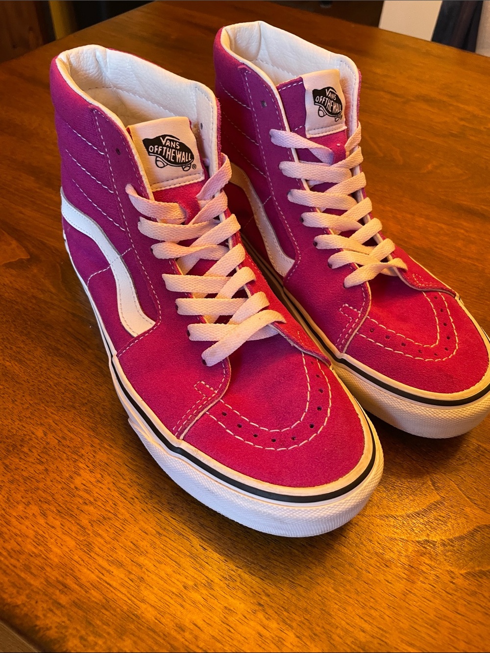 Vans Magenta High Top Skate Shoes with White Stripe